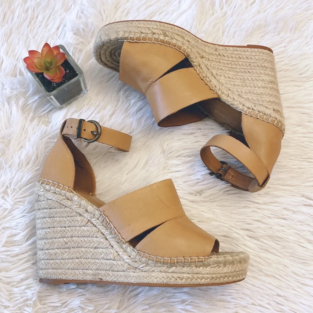Treasure&Bond | Tan Leather Platform Espadrille wedges sandals women size 8